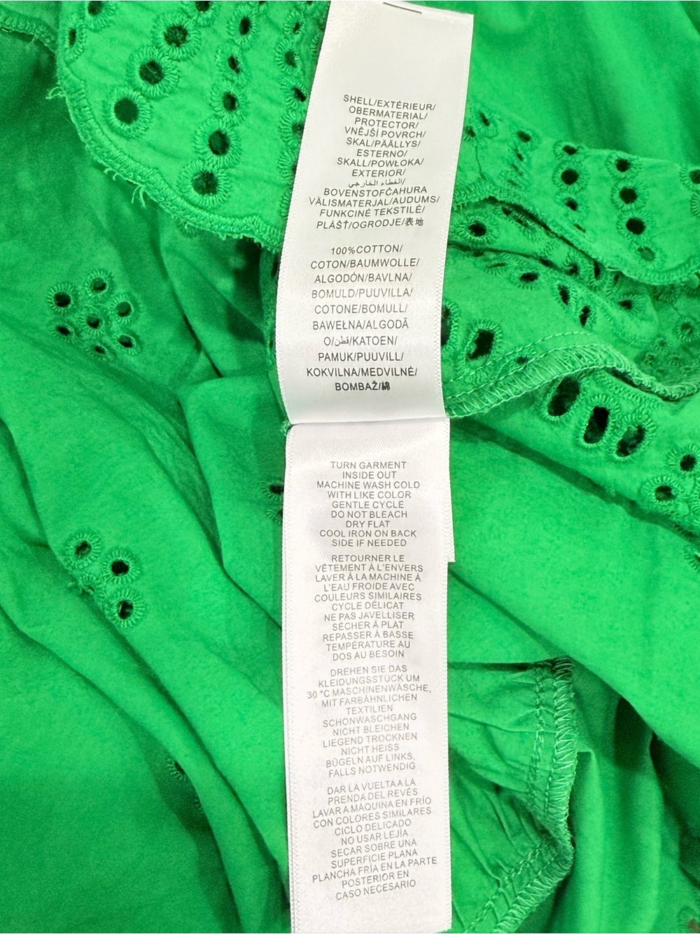 Adrianna Papell Smocked Waist Tie Sleeve Eyelet Cotton Sundress Kelly Green NWT - Picture 15 of 15